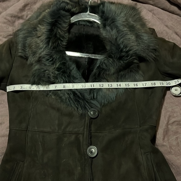 Blue duck shearling coat with fur trim suede jacket - Picture 6 of 7